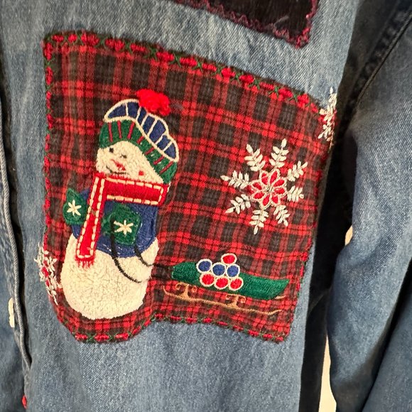DRESS BARN Snowman Theme Denim Top - Picture 4 of 12